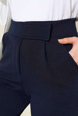 Cırtcıtlı Tek Pile Pantolon Lacivert - Thumbnail