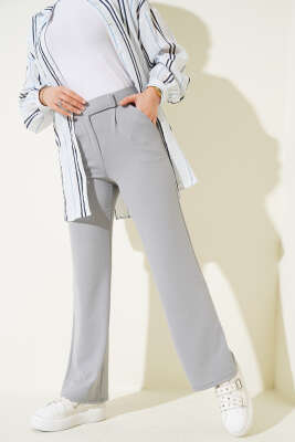 Cırtlı Palazzo Pantolon Gri