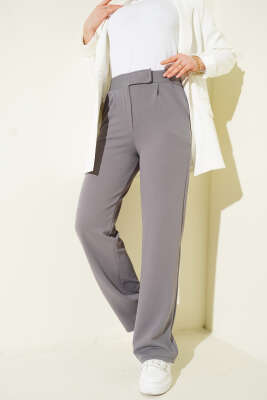 Cırtlı Palazzo Pantolon Kayrak Grisi - Yılın Fırsatı