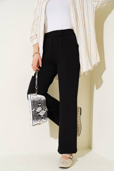 Cırtlı Palazzo Pantolon Siyah - Pantolon