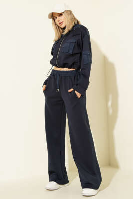 Çıtçıt Cepli Crop Hırkalı Scuba Takım Lacivert - DİVON