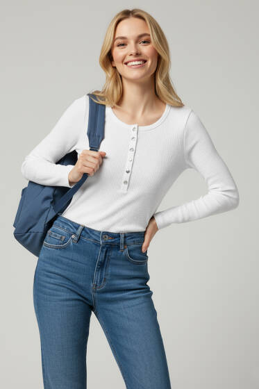 Çıtçıt Detaylı Bluz Beyaz - Kadın Giyim Modelleri