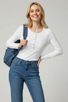 Çıtçıt Detaylı Bluz Beyaz 