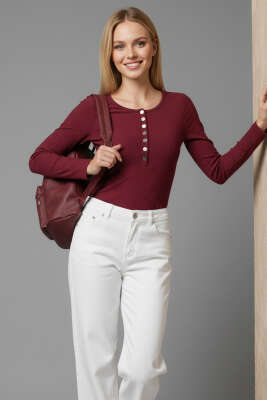 Çıtçıt Detaylı Bluz Bordo 