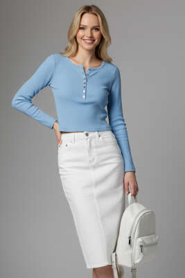 Çıtçıt Detaylı Bluz Mavi 