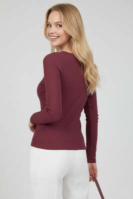 Çıtçıt Detaylı Bluz Mürdüm - Yılın Fırsatı