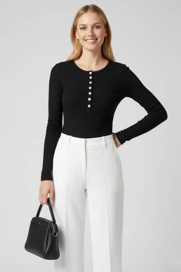 Çıtçıt Detaylı Bluz Siyah - Kadın Giyim Modelleri