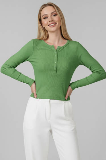 Çıtçıt Detaylı Bluz Yeşil - Kadın Giyim Modelleri