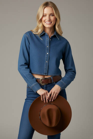 Çıtçıt Detaylı Gömlek Kot Mavisi - Kadın Giyim Modelleri