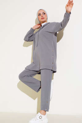 Çıtçıt Detaylı Kapüşonlu İkili Takım Gri 