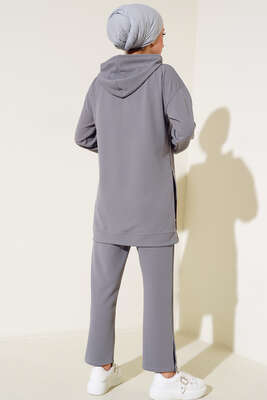 Çıtçıt Detaylı Kapüşonlu İkili Takım Gri - İKİLİ TAKIM