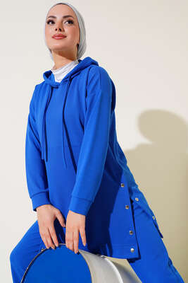 Çıtçıt Detaylı Kapüşonlu İkili Takım Saks 