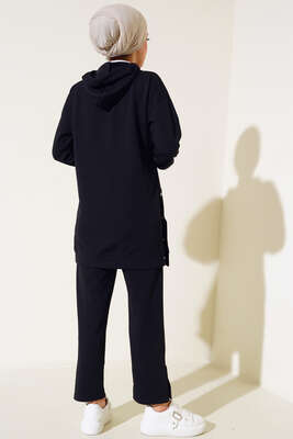 Çıtçıt Detaylı Kapüşonlu İkili Takım Siyah - İKİLİ TAKIM