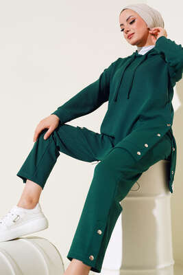 Çıtçıt Detaylı Kapüşonlu İkili Takım Zümrüt 