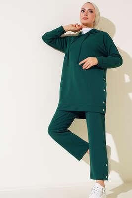 Çıtçıt Detaylı Kapüşonlu İkili Takım Zümrüt - İKİLİ TAKIM