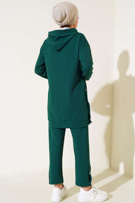 Çıtçıt Detaylı Kapüşonlu İkili Takım Zümrüt - İKİLİ TAKIM