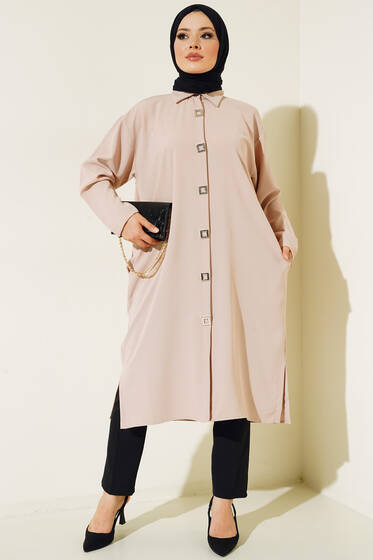 Çıtçıt Düğmeli Ayrobin Tunik Bej - Tunik