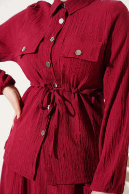 Çıtçıt Düğmeli Bel Tünelli Etekli İkili Takım Bordo - 500-700 TL Ürünler