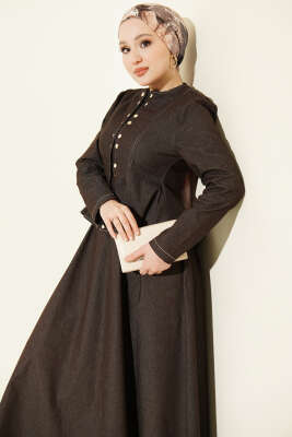 Çıtçıt Düğmeli Bluzlu Etekli Kot Takım Kahve - İkili Takım