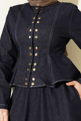 Çıtçıt Düğmeli Bluzlu Etekli Kot Takım Lacivert - İkili Takım