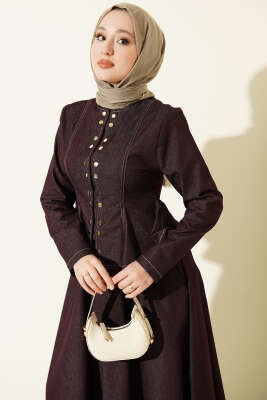 Çıtçıt Düğmeli Bluzlu Etekli Kot Takım Mürdüm - İkili Takım