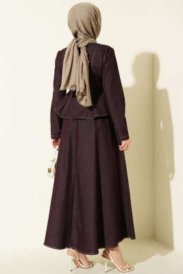 Çıtçıt Düğmeli Bluzlu Etekli Kot Takım Mürdüm - İkili Takım