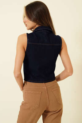 Çıtçıt Düğmeli Crop Kot Yelek Lacivert - Kadın Giyim Modelleri