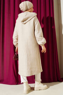 Çıtçıt Düğmeli Kapüşonlu Kapitone Kap Bej - Dış Giyim&Mont