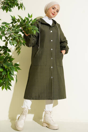 Çıtçıt Düğmeli Kapüşonlu Kapitone Kap Haki - Dış Giyim&Mont