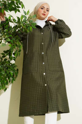 Çıtçıt Düğmeli Kapüşonlu Kapitone Kap Haki - Dış Giyim&Mont