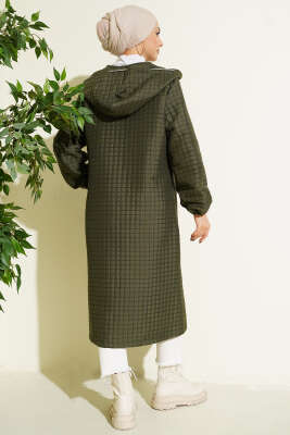 Çıtçıt Düğmeli Kapüşonlu Kapitone Kap Haki - Dış Giyim&Mont