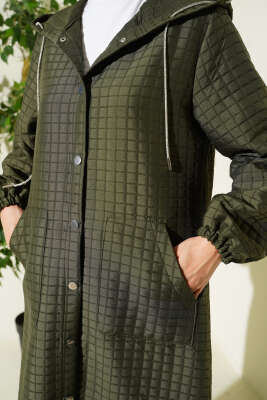 Çıtçıt Düğmeli Kapüşonlu Kapitone Kap Haki - Dış Giyim&Mont