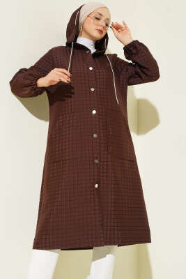 Çıtçıt Düğmeli Kapüşonlu Kapitone Kap Kahve - BERAT TEKSTİL