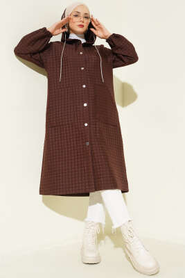 Çıtçıt Düğmeli Kapüşonlu Kapitone Kap Kahve - Dış Giyim&Mont