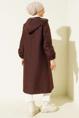 Çıtçıt Düğmeli Kapüşonlu Kapitone Kap Kahve - Dış Giyim&Mont