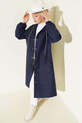 Çıtçıt Düğmeli Kapüşonlu Kapitone Kap Lacivert - BERAT TEKSTİL