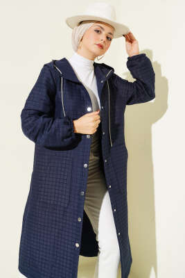 Çıtçıt Düğmeli Kapüşonlu Kapitone Kap Lacivert - Dış Giyim&Mont