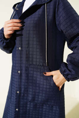 Çıtçıt Düğmeli Kapüşonlu Kapitone Kap Lacivert - Dış Giyim&Mont