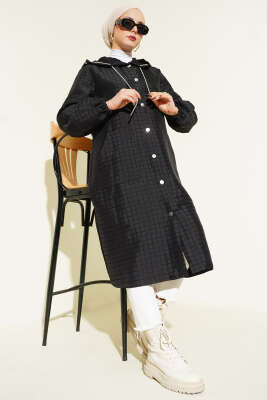 Çıtçıt Düğmeli Kapüşonlu Kapitone Kap Siyah - Dış Giyim&Mont