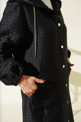 Çıtçıt Düğmeli Kapüşonlu Kapitone Kap Siyah - Dış Giyim&Mont