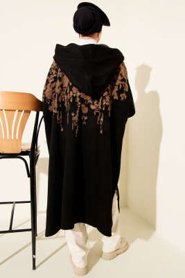 Çıtçıt Düğmeli Kapüşonlu Triko Panço Latte - Panço