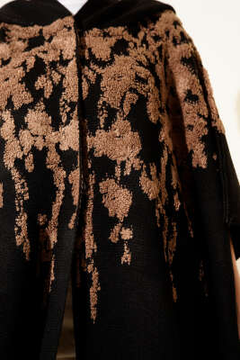 Çıtçıt Düğmeli Kapüşonlu Triko Panço Latte - Panço