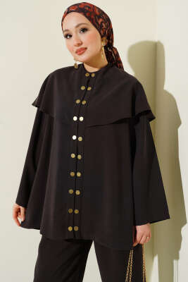 Çıtçıt Düğmeli Pelerinli Modal İkili Takım Acı Kahve - İkili Takım