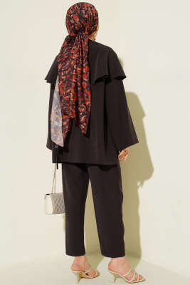 Çıtçıt Düğmeli Pelerinli Modal İkili Takım Acı Kahve - İkili Takım