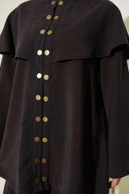 Çıtçıt Düğmeli Pelerinli Modal İkili Takım Acı Kahve - İkili Takım