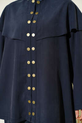 Çıtçıt Düğmeli Pelerinli Modal İkili Takım Lacivert - İkili Takım