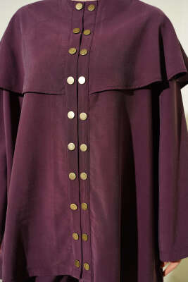 Çıtçıt Düğmeli Pelerinli Modal İkili Takım Mürdüm - İkili Takım