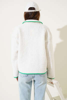 Çıtçıt Düğmeli Peluş Mont Ekru - Kadın Giyim Modelleri