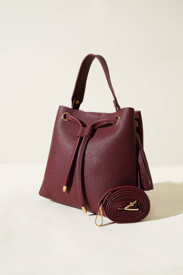 Çıtçıt Düğmeli Püsküllü Çanta Bordo - Kol Çantası