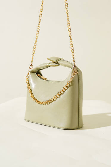 Çıtçıt Kulplu Zincir Askılı Rugan Çanta Çağla Yeşili - Kol Çantası